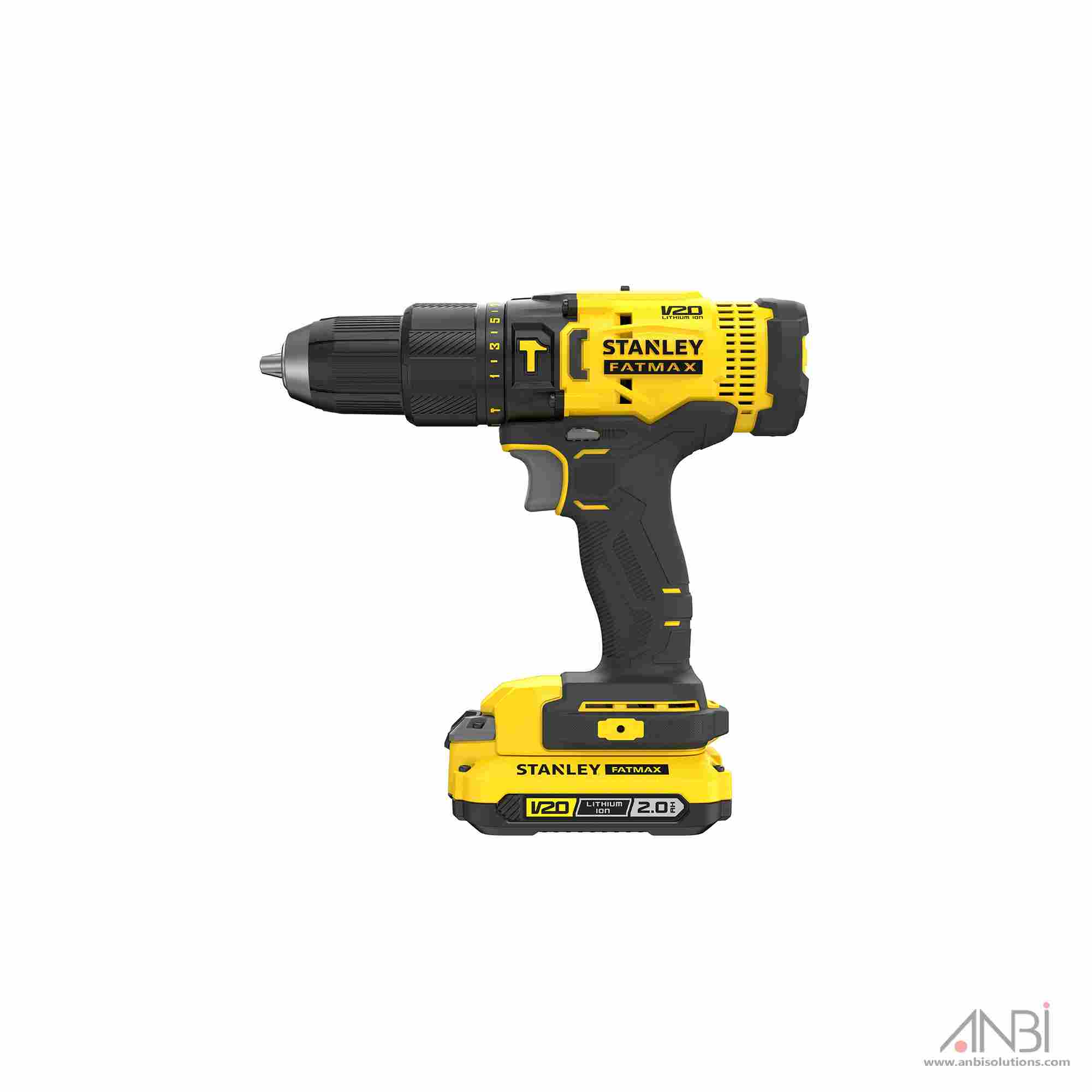 STANLEY V20 18V 2.0AH Metal Chuck Hammer Drill Driver With 2 Batteries & Kit Box