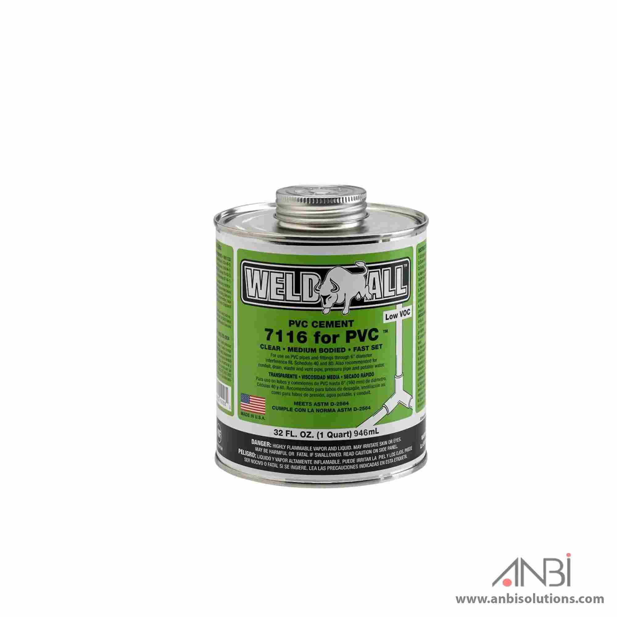 WELD-ALL PVC Cement Clear Medium Bodied 7116 USA 16oz