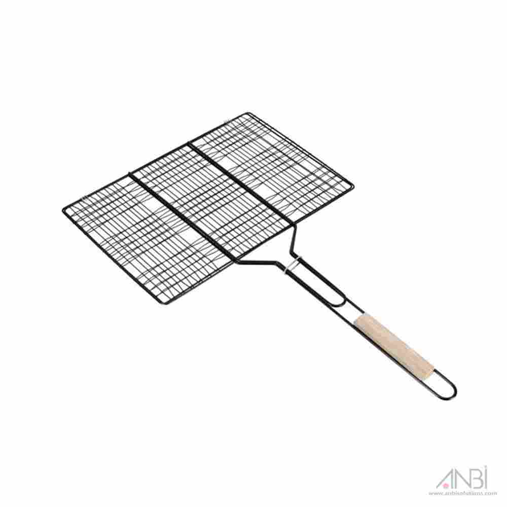 DELCASA Barbecue Grill Durable Iron Construction Wooden Handle Premium-Quality Material Extended Heat-Resistant Handle DC2195